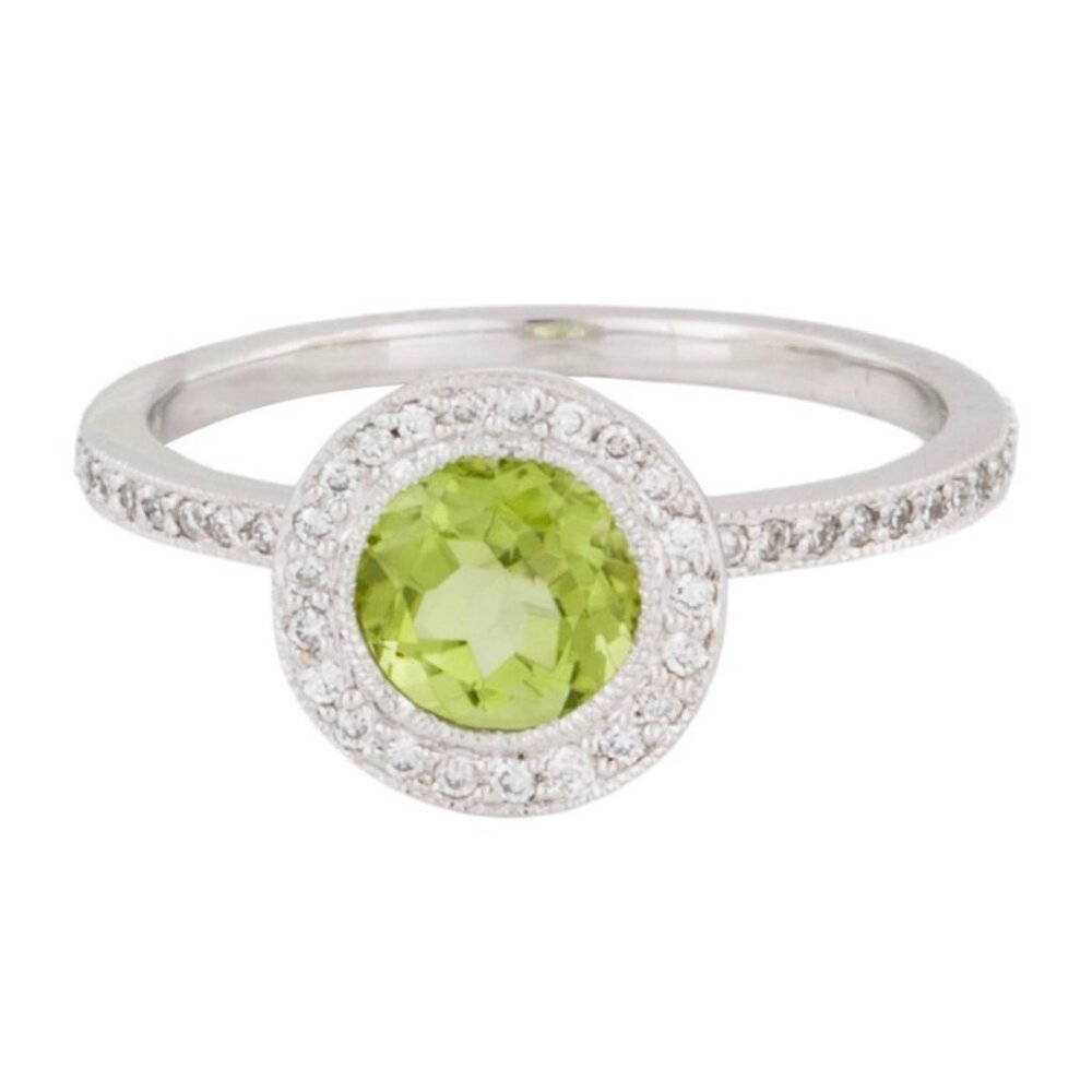 GABRIEL & CO. 14K WHITE GOLD PERIDOT & DIAMOND COCKTAIL RING